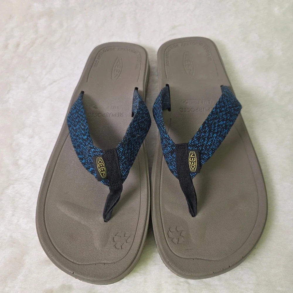 KEEN Flip Flops Brown Blue Woven Thong Sandals Mens 12 Excellent